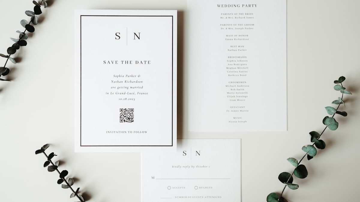 Wedding invitation stationery with greenery for rehearsal dinner invite wording inspiration
