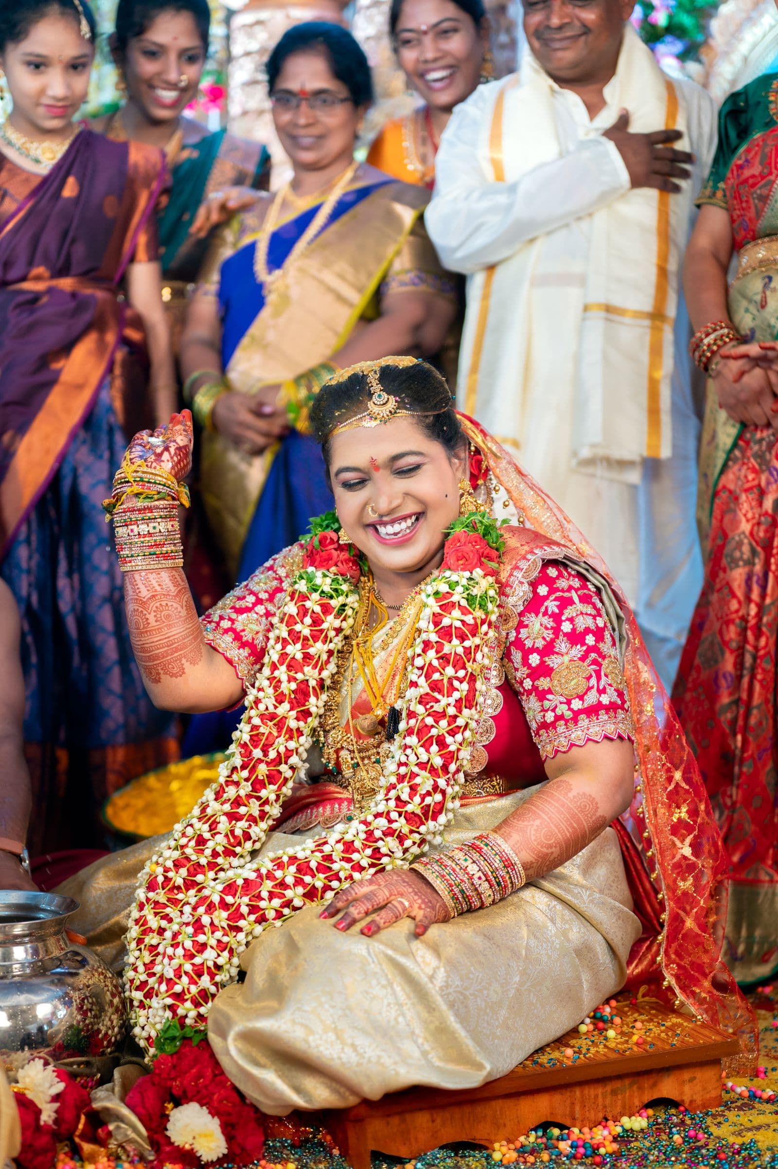 South Indian wedding ceremony celebration in traditional attire for a digital invitation timeline